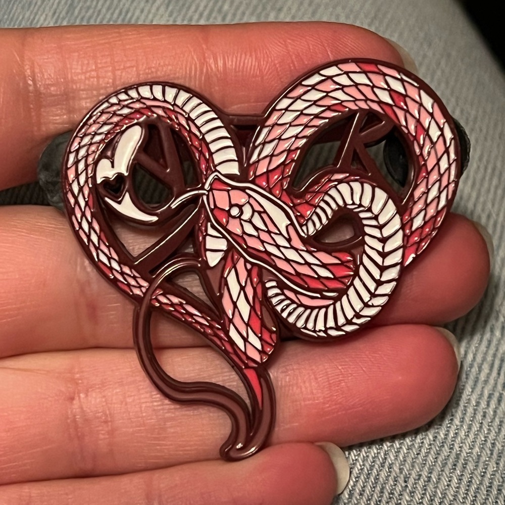 Reptile Enamel Pin - Red and White Snake Design